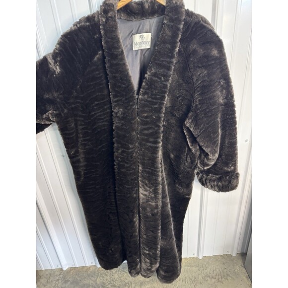 Vintage Monterey Fashions Full Length Chocolate Faux Fur Coat 3 XL  Made In USA - Picture 8 of 11